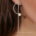 Sweet Style Semi Circle Pearl Long Hanging Crystal Earrings